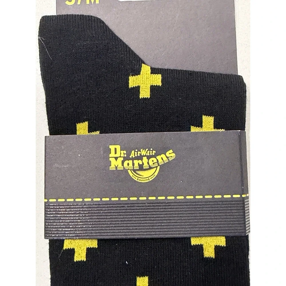 Dr Martens AC623018 Cross Logo Black Yellow Cotton Blend Crew Socks S/M NWT